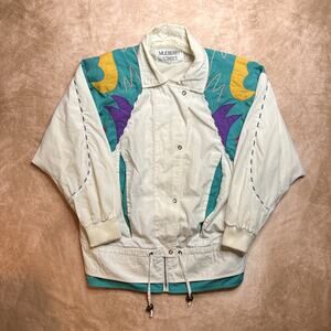 Vintage 90s Mulberry Street Patchwork Windbreaker Ski Jacket White Multicolor
